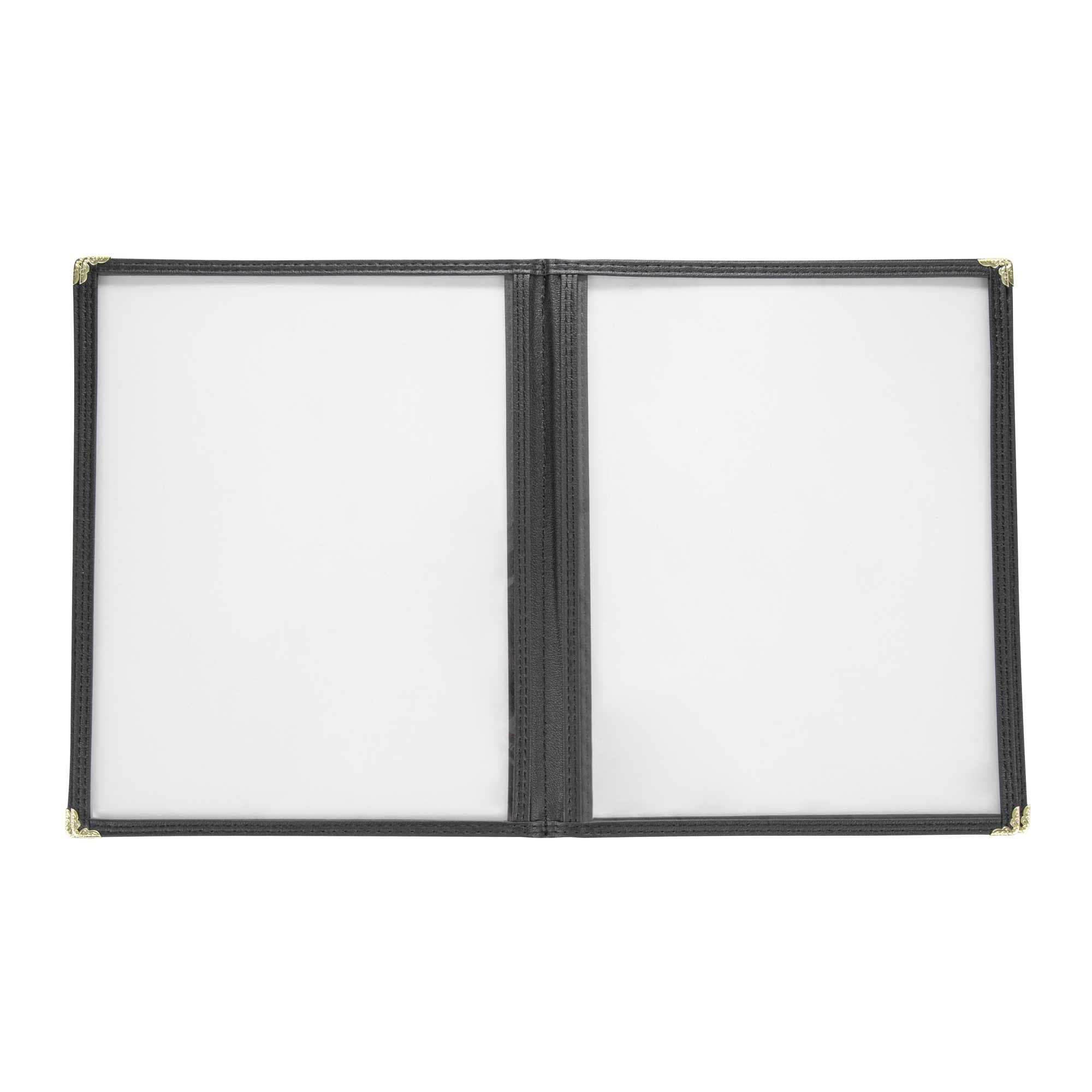 Chef 101 Black Plastic 8-View Four Pocket Menu Cover - 8 1/2" x 11"- 48 count box