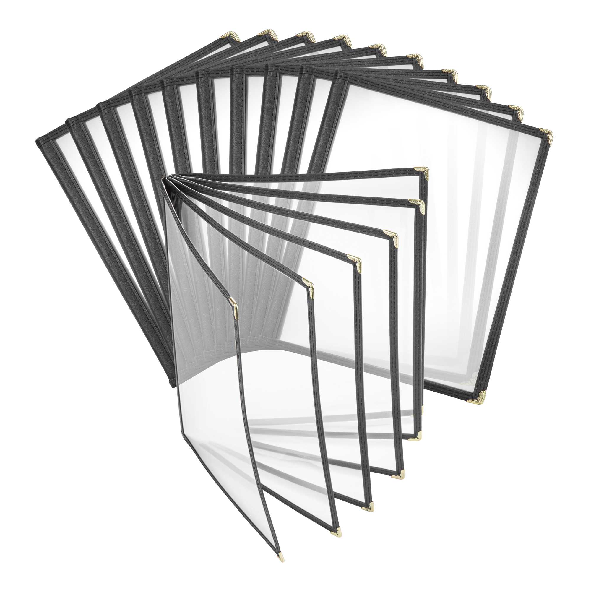 Chef 101 Black Plastic 12-View Six Pocket Menu Cover - 8 1/2" x 11"- 48 count box
