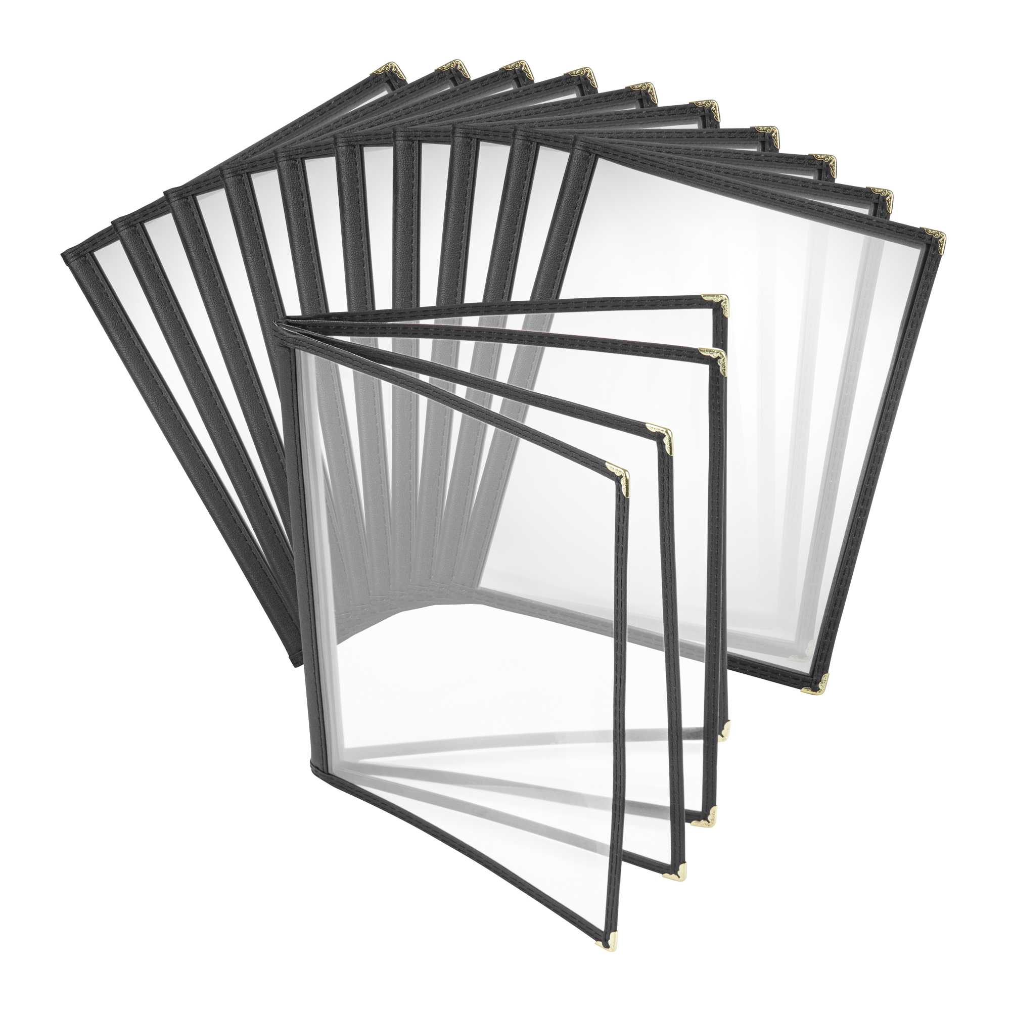 Chef 101 Black Plastic 6-View Trifold Three Pocket Menu Cover - 8 1/2" x 11"- 12 count box