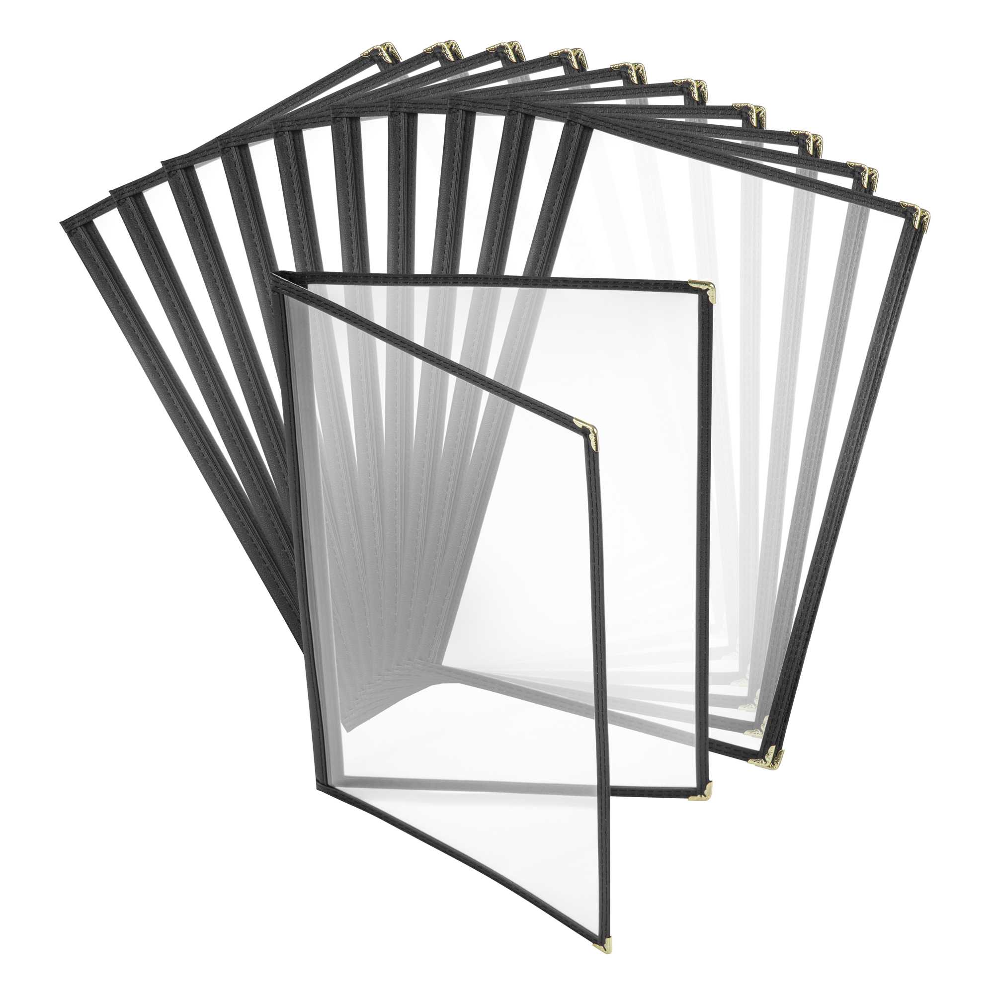 Chef 101 Black Plastic 4-View Two Pocket Menu Cover - 8 1/2" x 14" - 12 count box