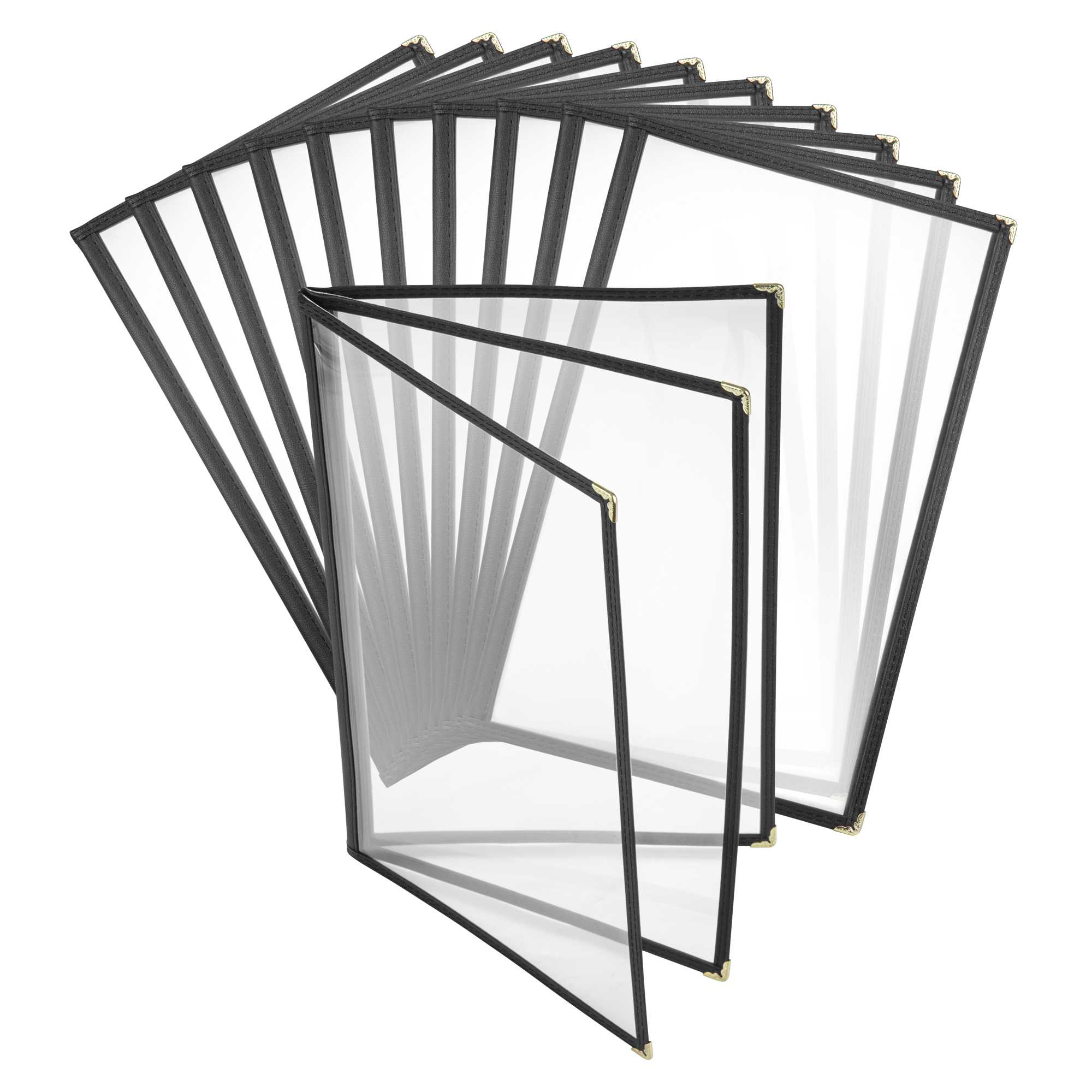 Chef 101 Black Plastic 6-View Three Pocket Menu Cover - 8 1/2" x 14" - 12 count box