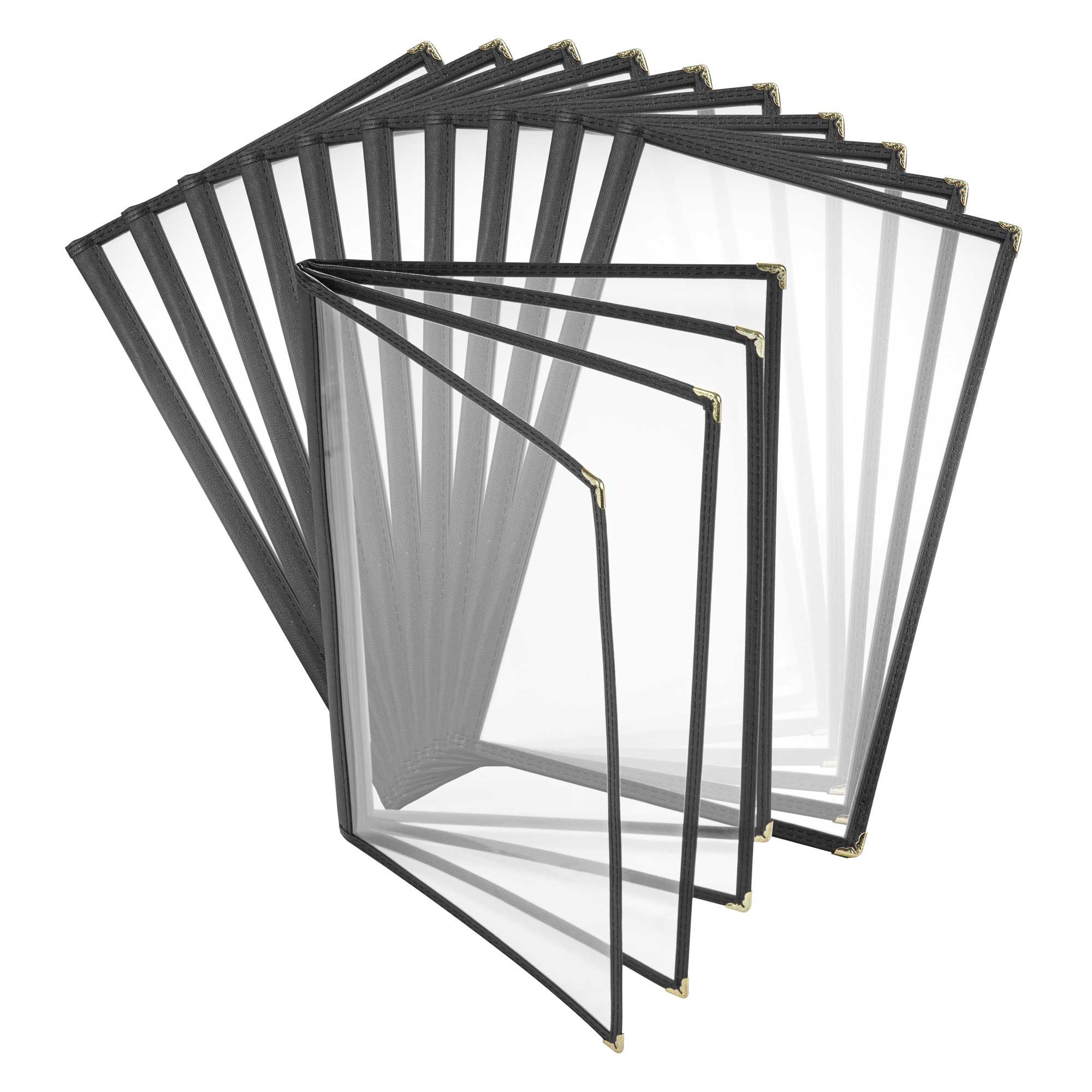 Chef 101 Black Plastic 8-View Four Pocket Menu Cover - 8 1/2" x 14" - 48 count box