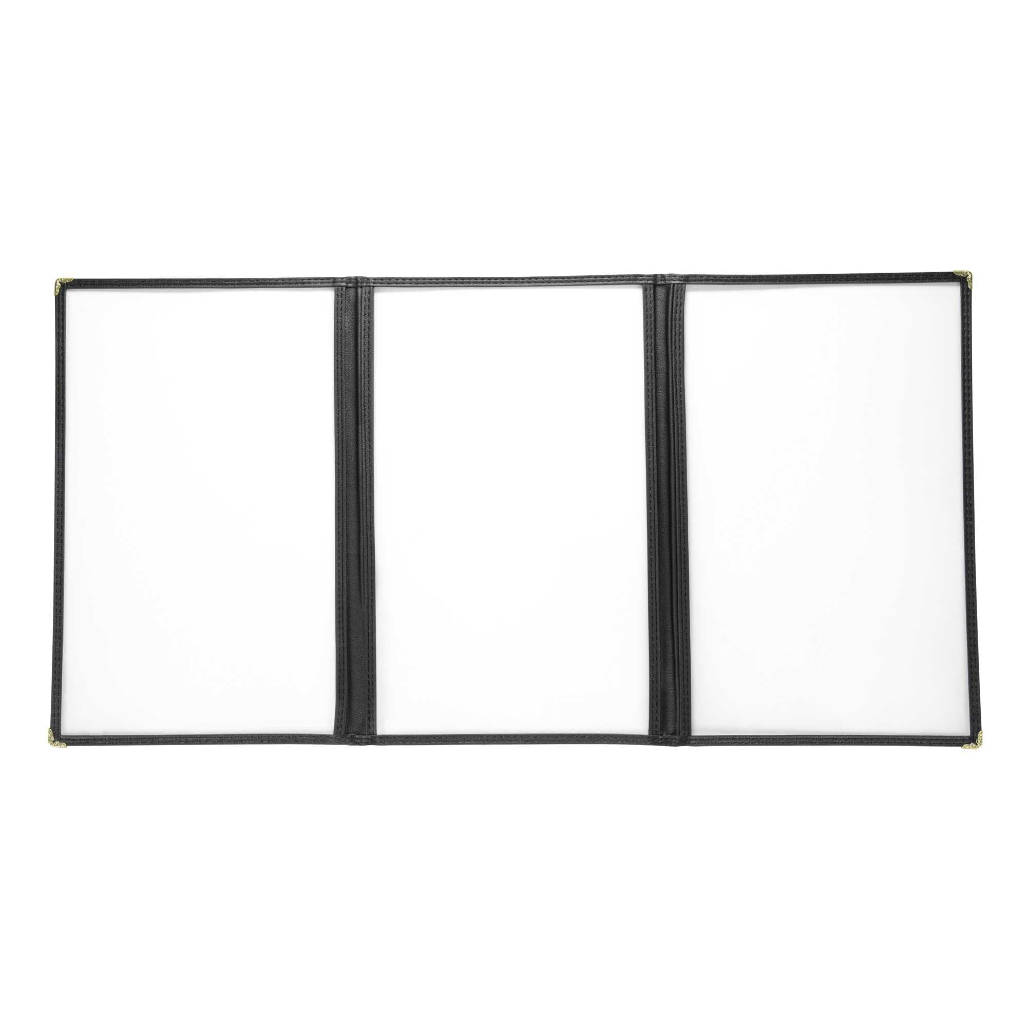 Chef 101 Black Plastic 6-View Trifold Three Pocket Menu Cover - 8 1/2" x 14" - 1 count box
