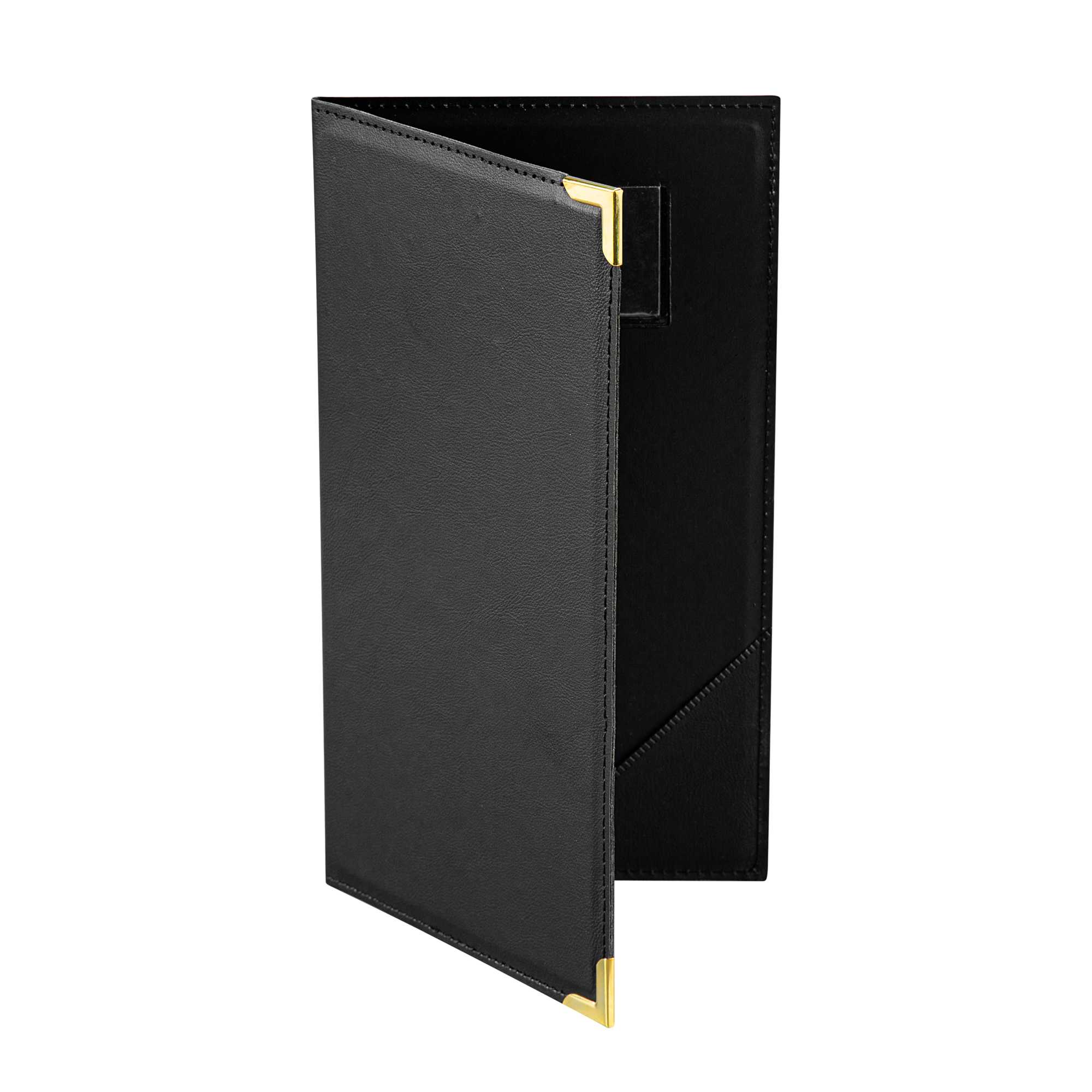 Chef 101 Black Vinyl Guest Check Presenter - with Gold Corners - 5" x 9" - 48 count box