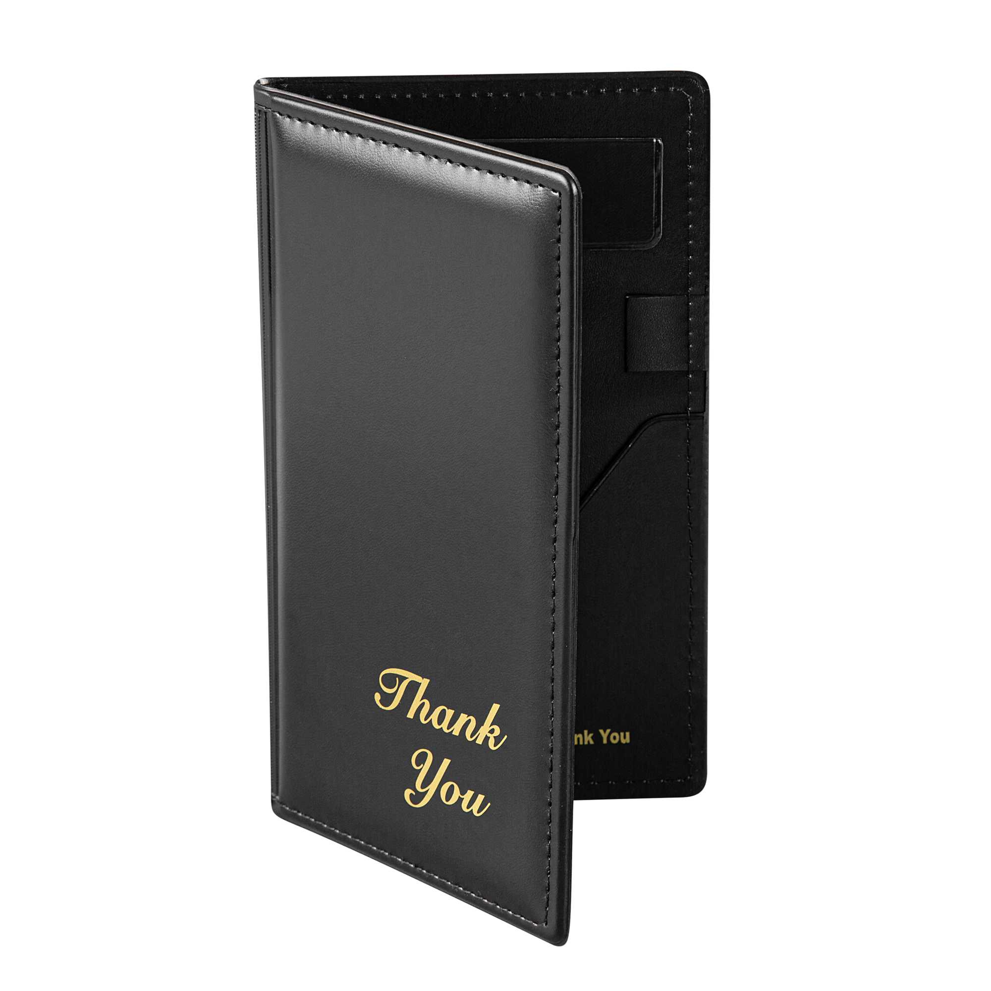 Chef 101 Black Vinyl Guest Check Presenter - with Gold "Thank You" - 5" x 9" - 48 count box