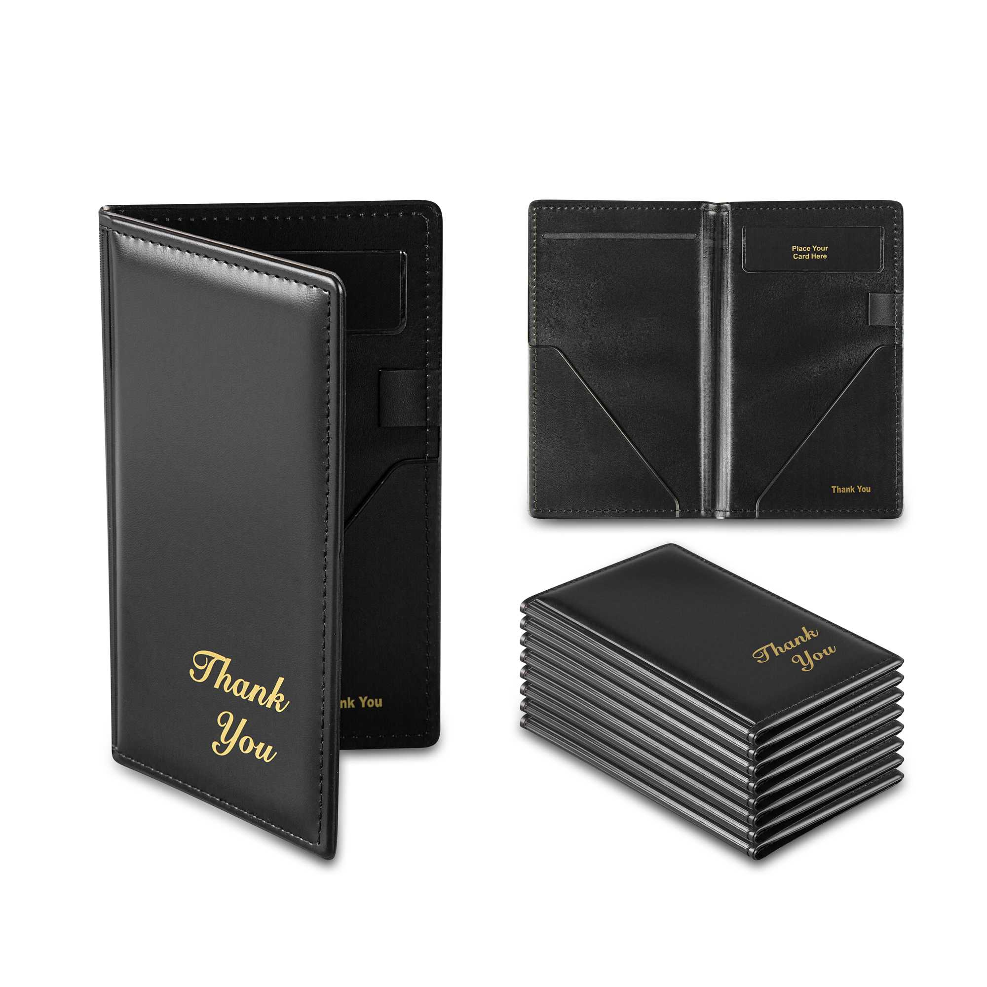Chef 101 Black Vinyl Guest Check Presenter - with Gold "Thank You" - 5" x 9" - 48 count box