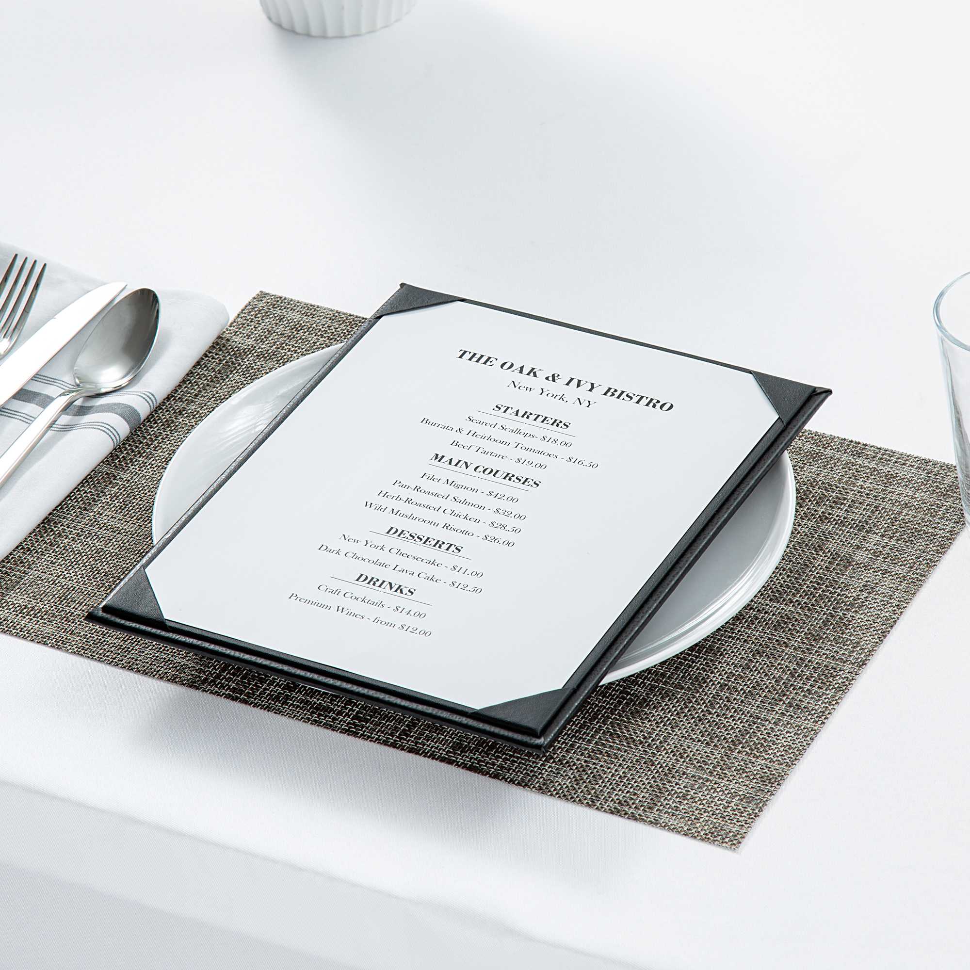 Chef 101 Black Vinyl Menu Board - Single Panel, 1-View - 8 1/2" x 11" - 1 count box