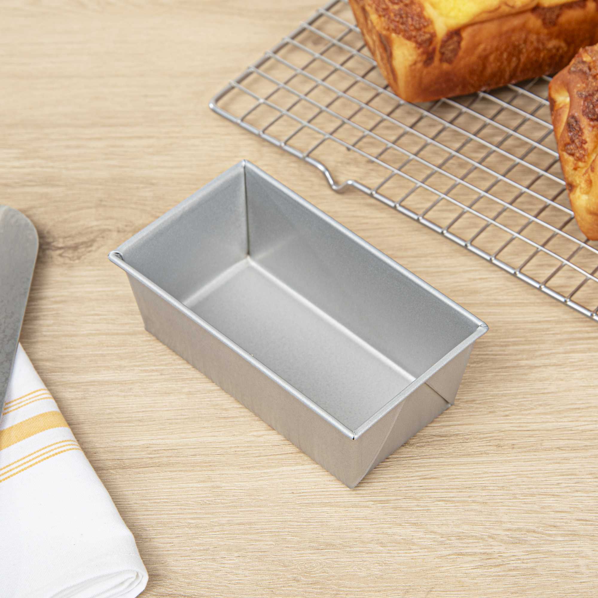 Pastry Tek 3/8 lb Glazed Aluminized Steel Bread Loaf Pan - 6" x 3 1/4" x 2 1/4" - 48 count box