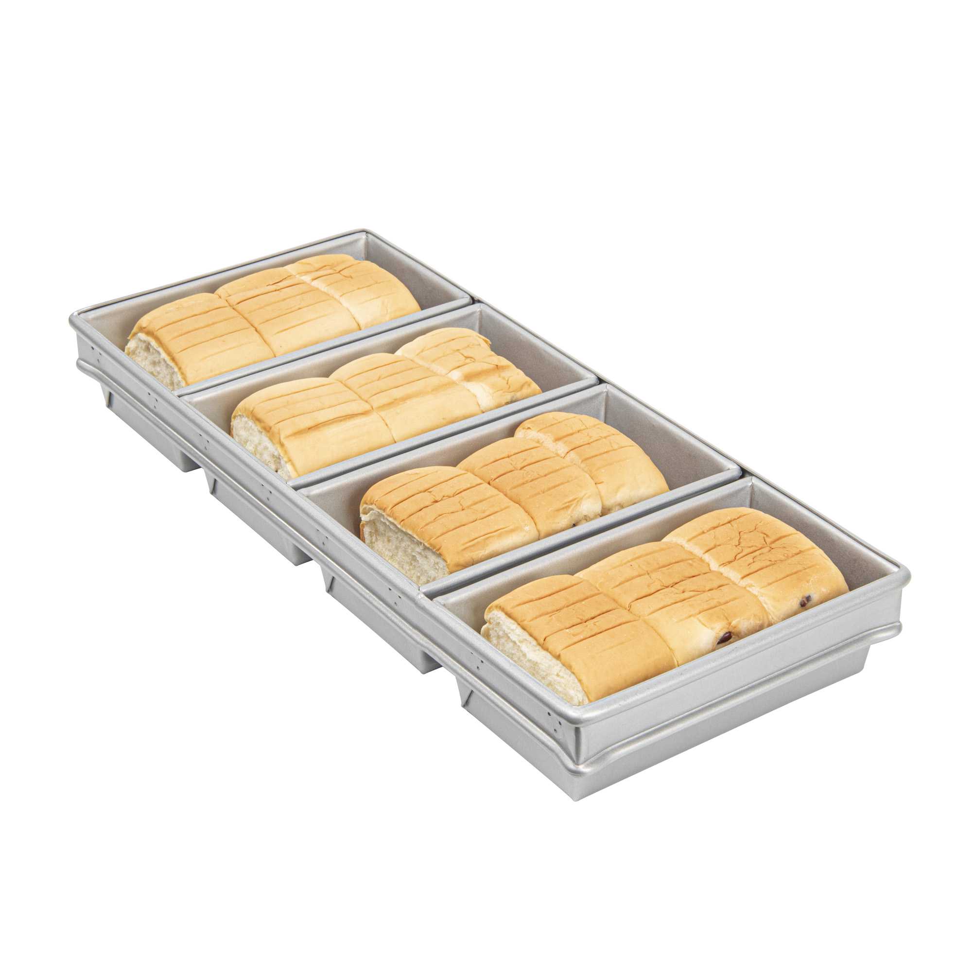 Pastry Tek 1 lb Glazed Aluminized Steel Bread Loaf Pan - 4 Strap - 20 3/4" x 9 1/4" x 3" - 6 count box