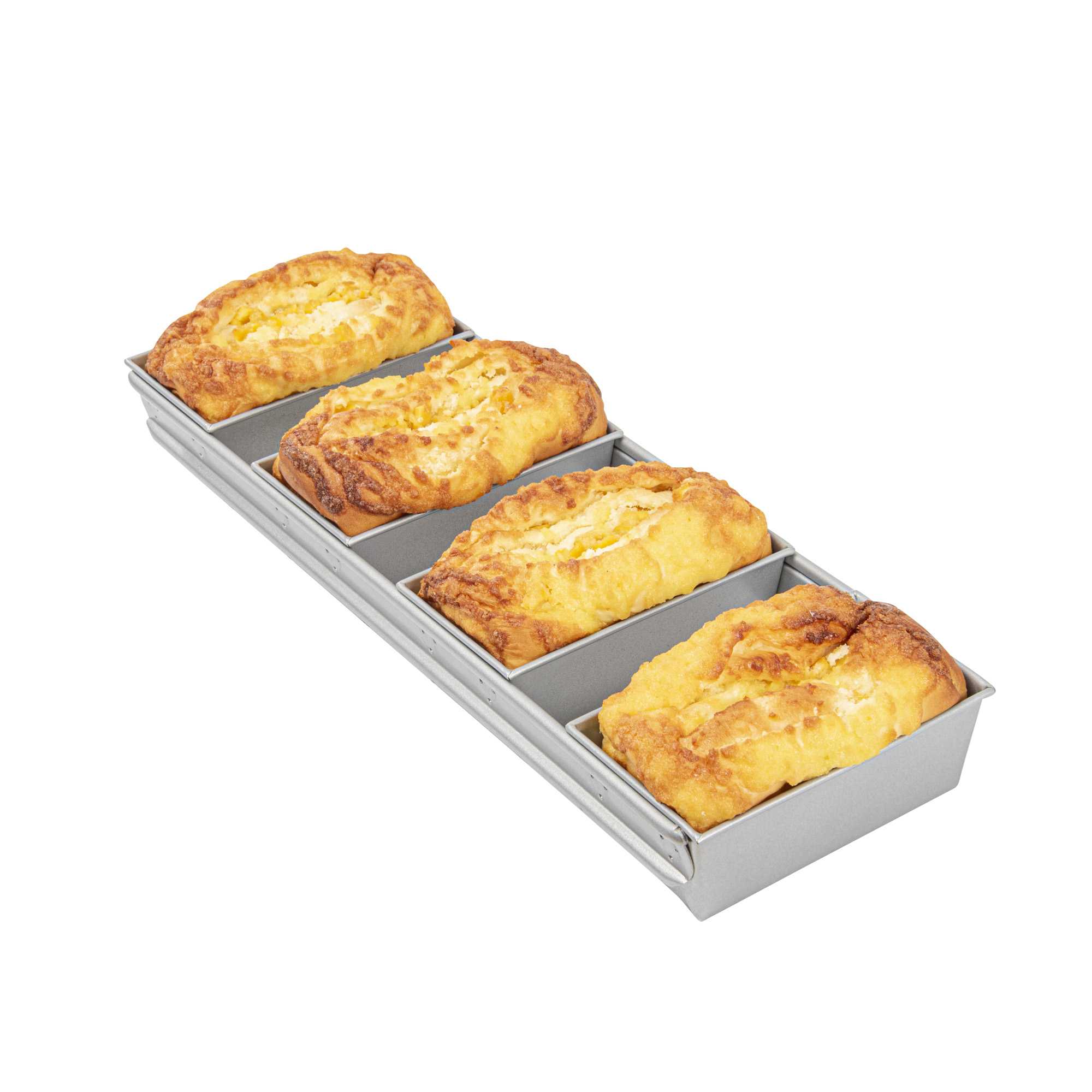 Pastry Tek 3/8 lb Glazed Aluminized Steel Bread Loaf Pan - 4 Strap - 17 3/4" x 6 1/4" x 2 1/4" - 6 count box