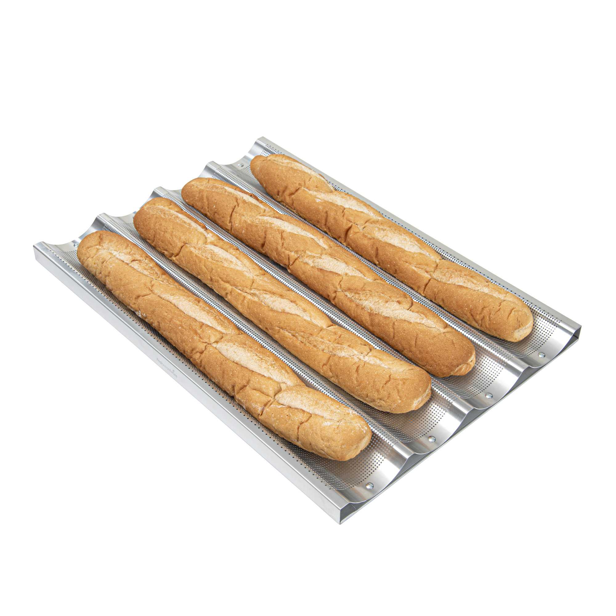 Pastry Tek Glazed Aluminum Baguette / French Bread Pan - 4 Loaf Compartments - 26" x 18" x 1 1/4" - 6 count box