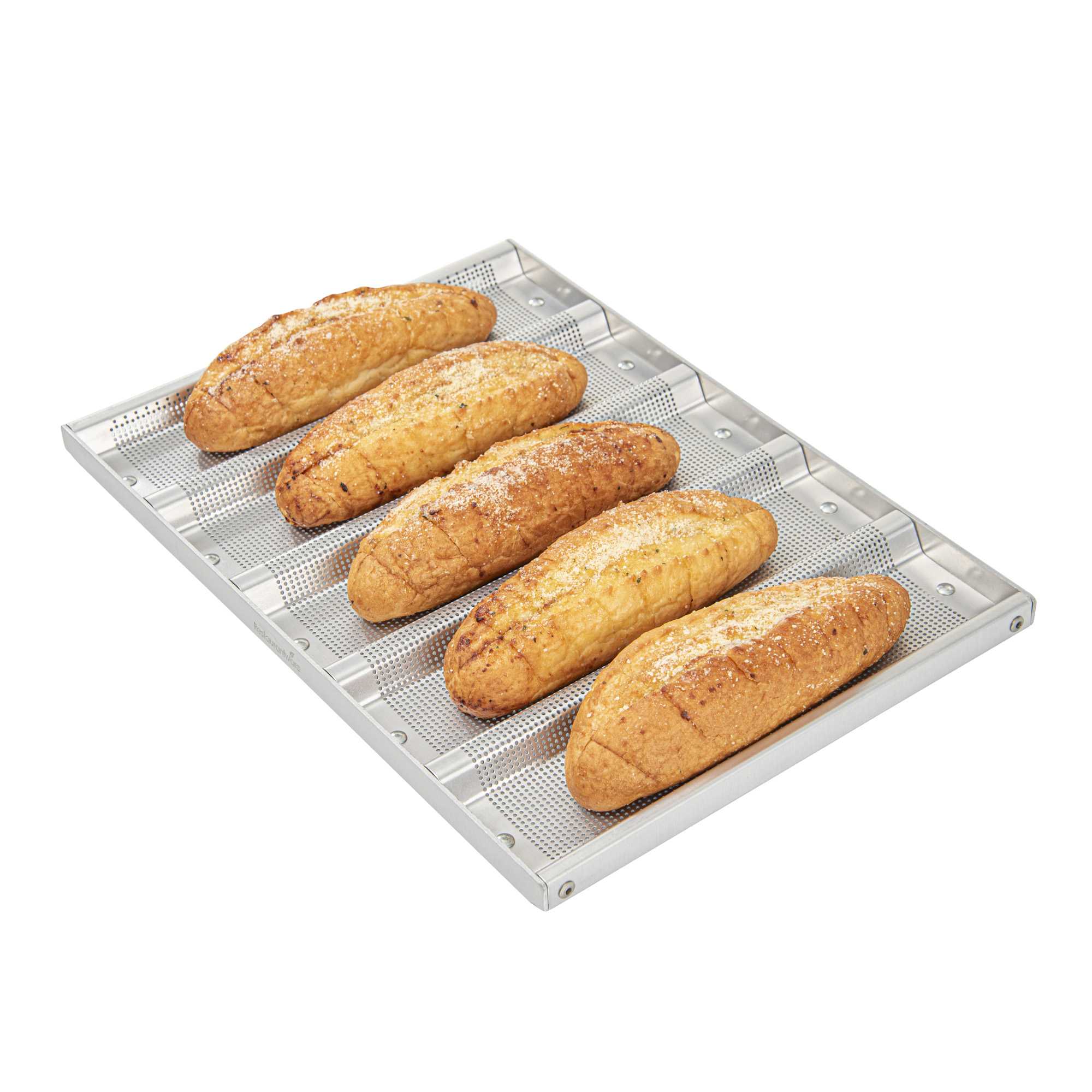Pastry Tek Glazed Aluminum Sub Sandwich Roll Pan - 5 Molds - 18" x 12 3/4" - 1 count box