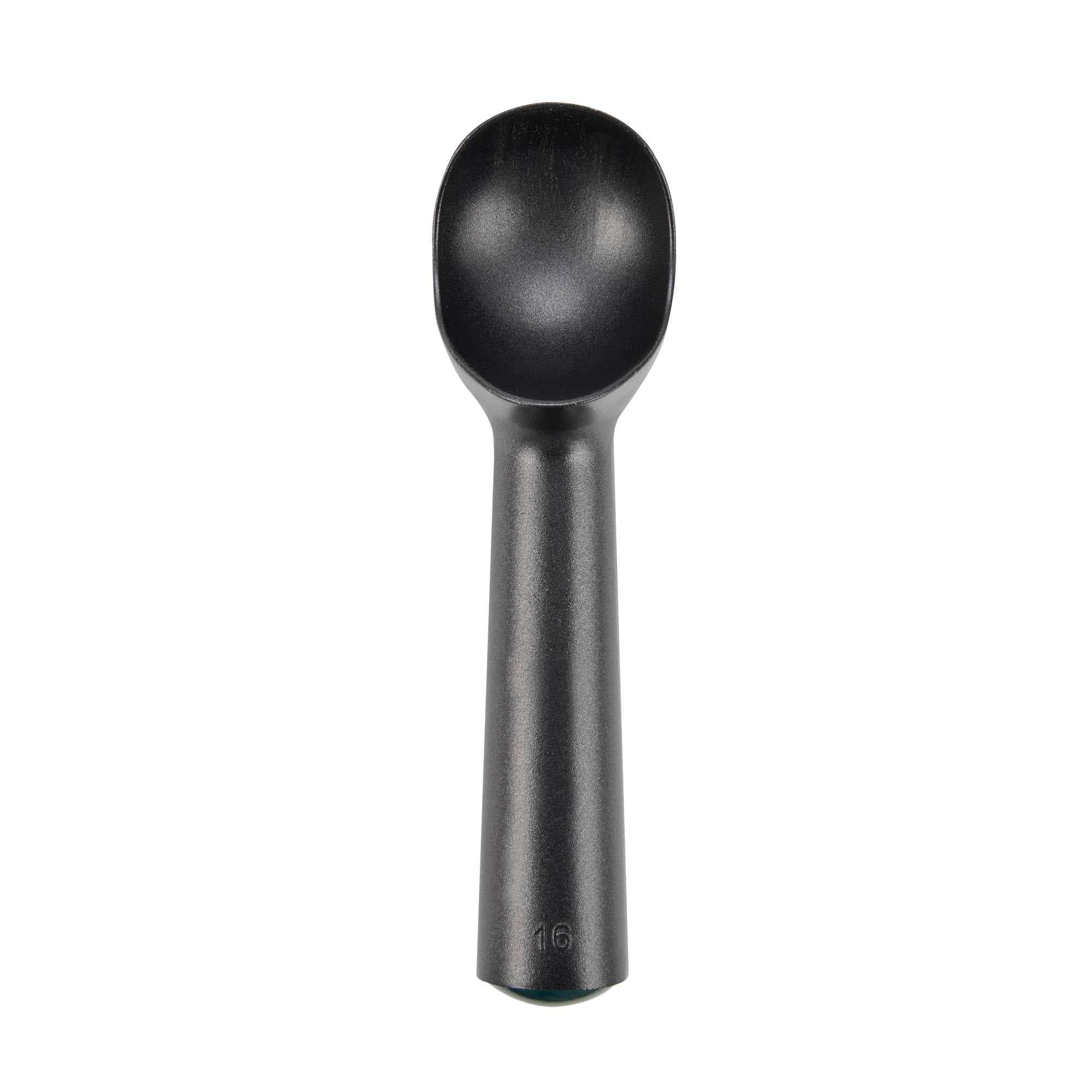 Scoop Haus 2.5 oz Black Aluminum #16 Ice Cream Scoop / Dipper - Defrost Handle - 7" x 1 3/4" x 2" - 100 count box
