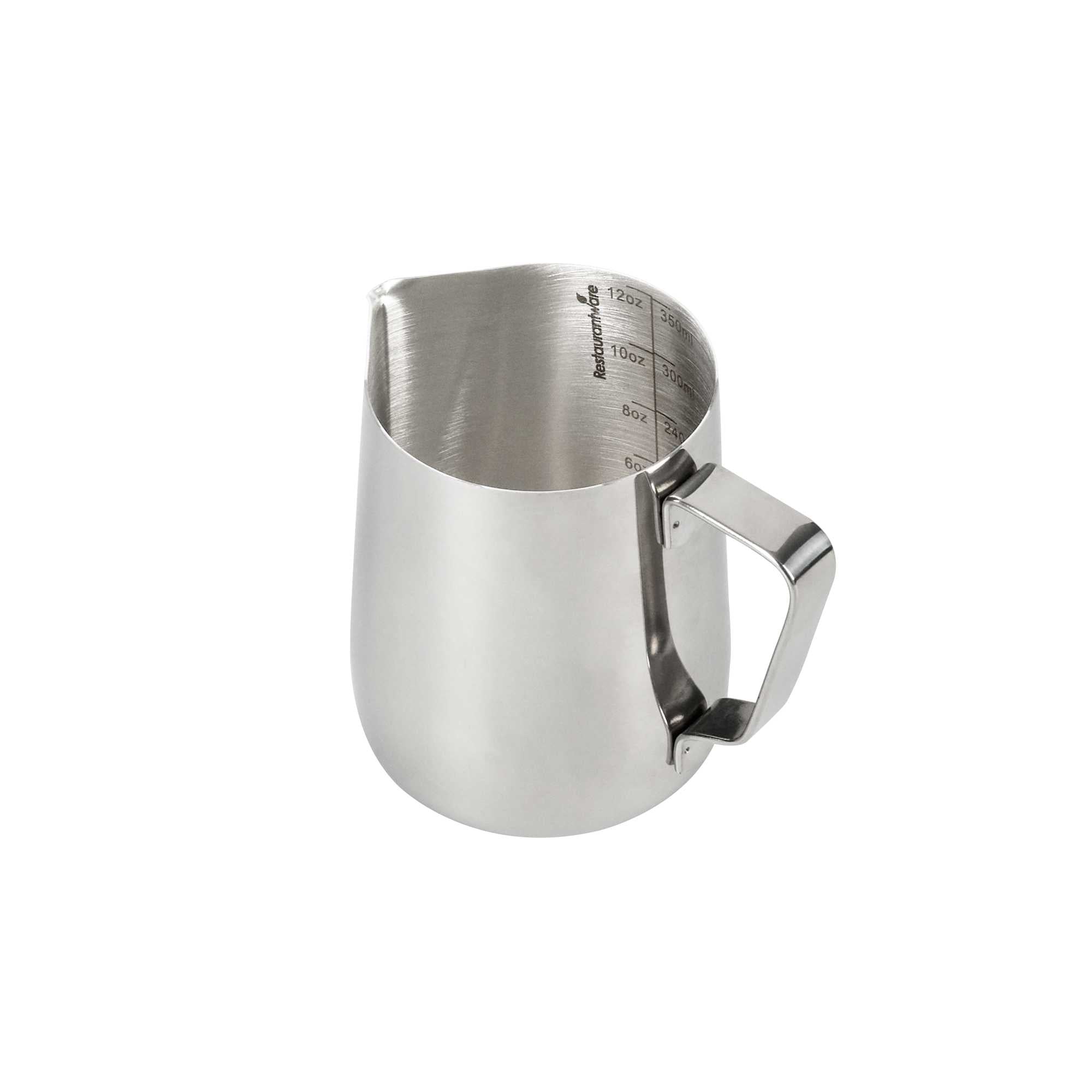 Restpresso 12 oz Silver Stainless Steel Frothing Pitcher - with Measuring Lines - 4 1/4" x 2 1/2" x 3 1/2" - 1 count box