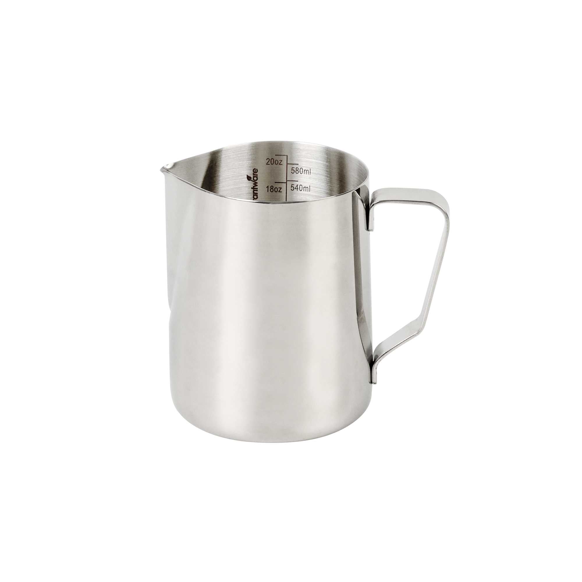 Restpresso 20 oz Silver Stainless Steel Frothing Pitcher - with Measuring Lines - 5" x 3 1/4" x 4 1/4" - 1 count box