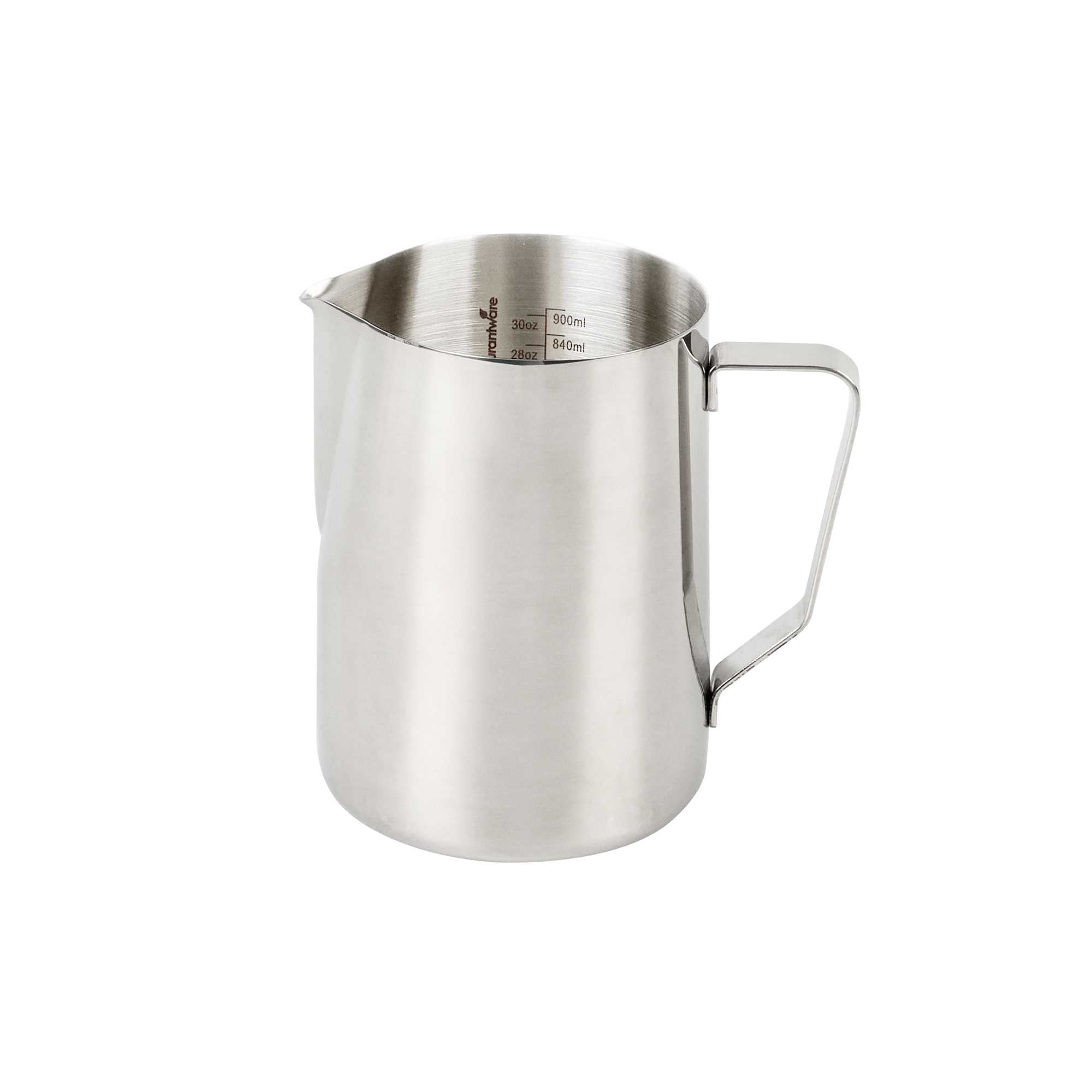 Restpresso 33 oz Silver Stainless Steel Frothing Pitcher - with Measuring Lines - 6" x 3 1/2" x 5 1/2" - 1 count box