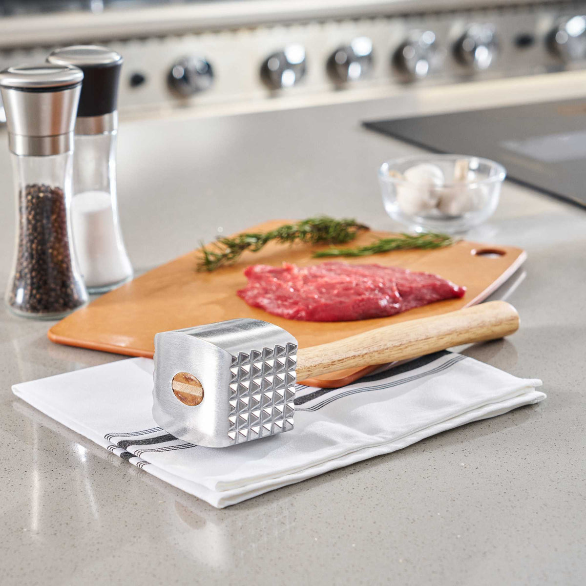 Met Lux Aluminum Meat Tenderizer - with Wood Handle - 12 1/2" x 3" x 2 1/4" - 1 count box