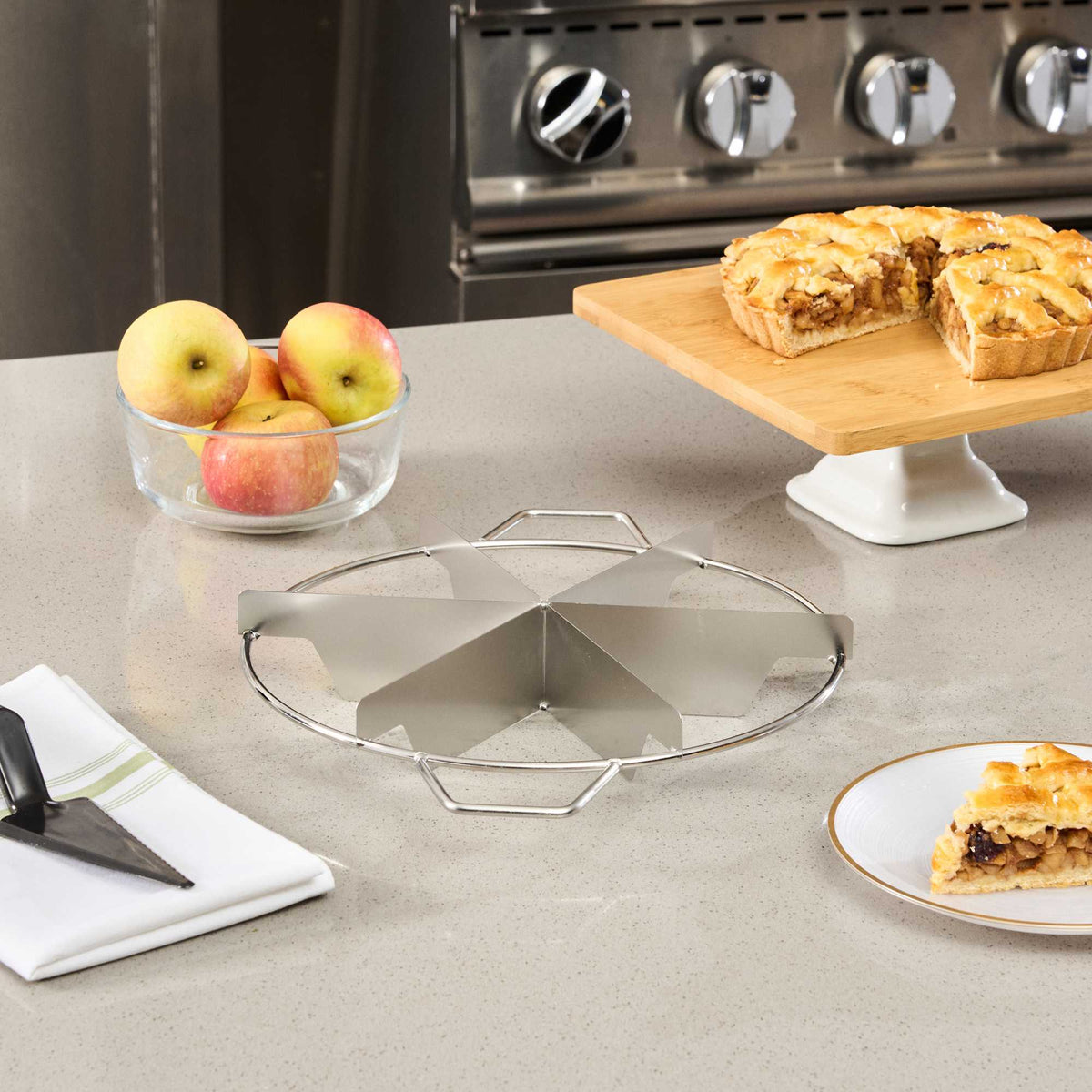 Pastry Tek Stainless Steel Pie Cutter - 6 Cut, For Up To 10" Pies - 13 3/4" x 10 3/4" x 2" - 1 count box