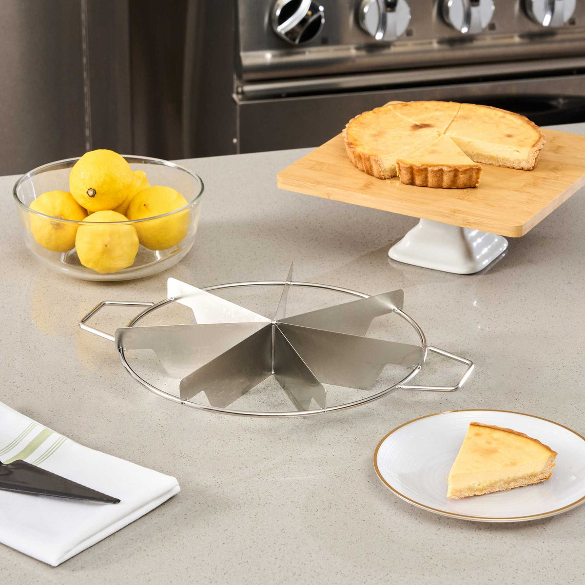 Pastry Tek Stainless Steel Pie Cutter - 7 Cut, For Up To 10" Pies - 13 3/4" x 10 3/4" x 2" - 1 count box