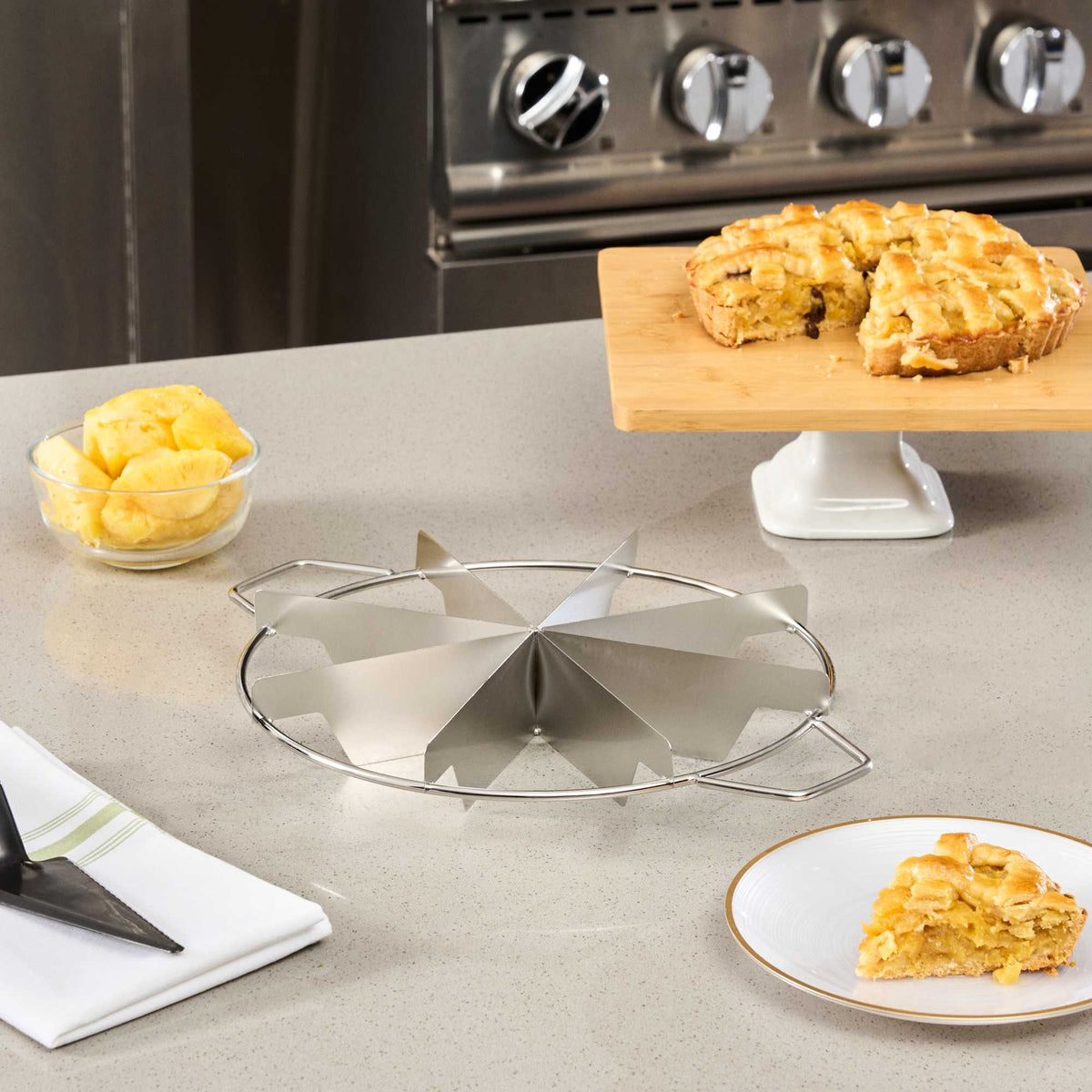 Pastry Tek Stainless Steel Pie Cutter - 8 Cut, For Up To 10" Pies - 13 3/4" x 10 3/4" x 2" - 1 count box