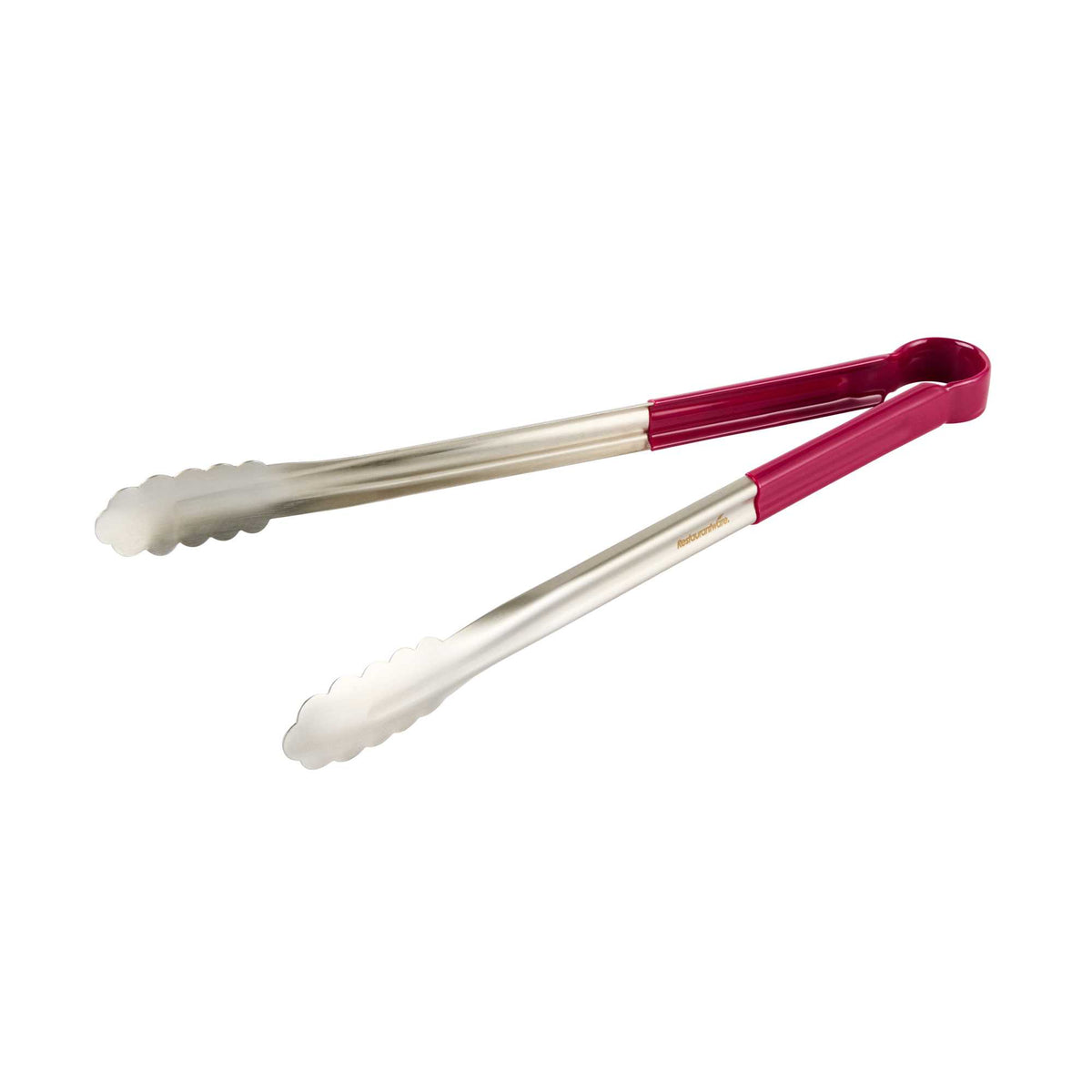Met Lux Stainless Steel Tongs - Scalloped, Pink Coated Handle - 16" x 1 1/2" x 1 1/2" - 1 count box
