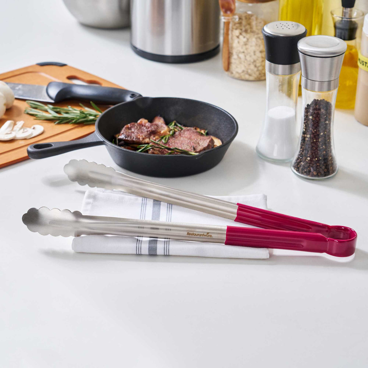 Met Lux Stainless Steel Tongs - Scalloped, Pink Coated Handle - 16" x 1 1/2" x 1 1/2" - 1 count box