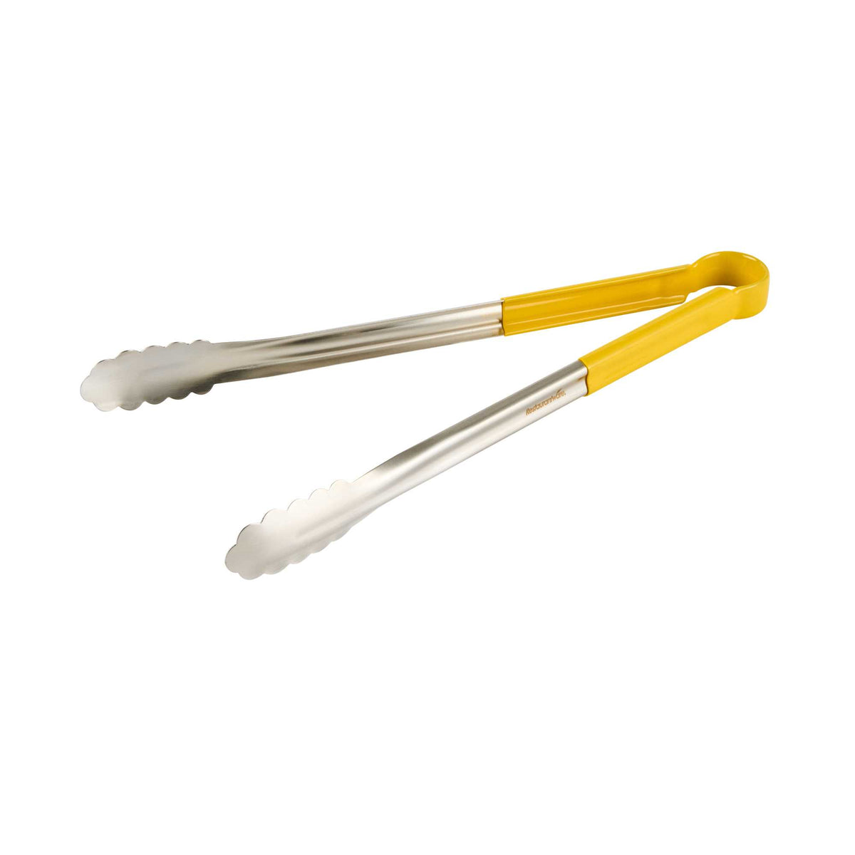 Met Lux Stainless Steel Tongs - Scalloped, Yellow Coated Handle - 16" x 1 1/2" x 1 1/2" - 1 count box