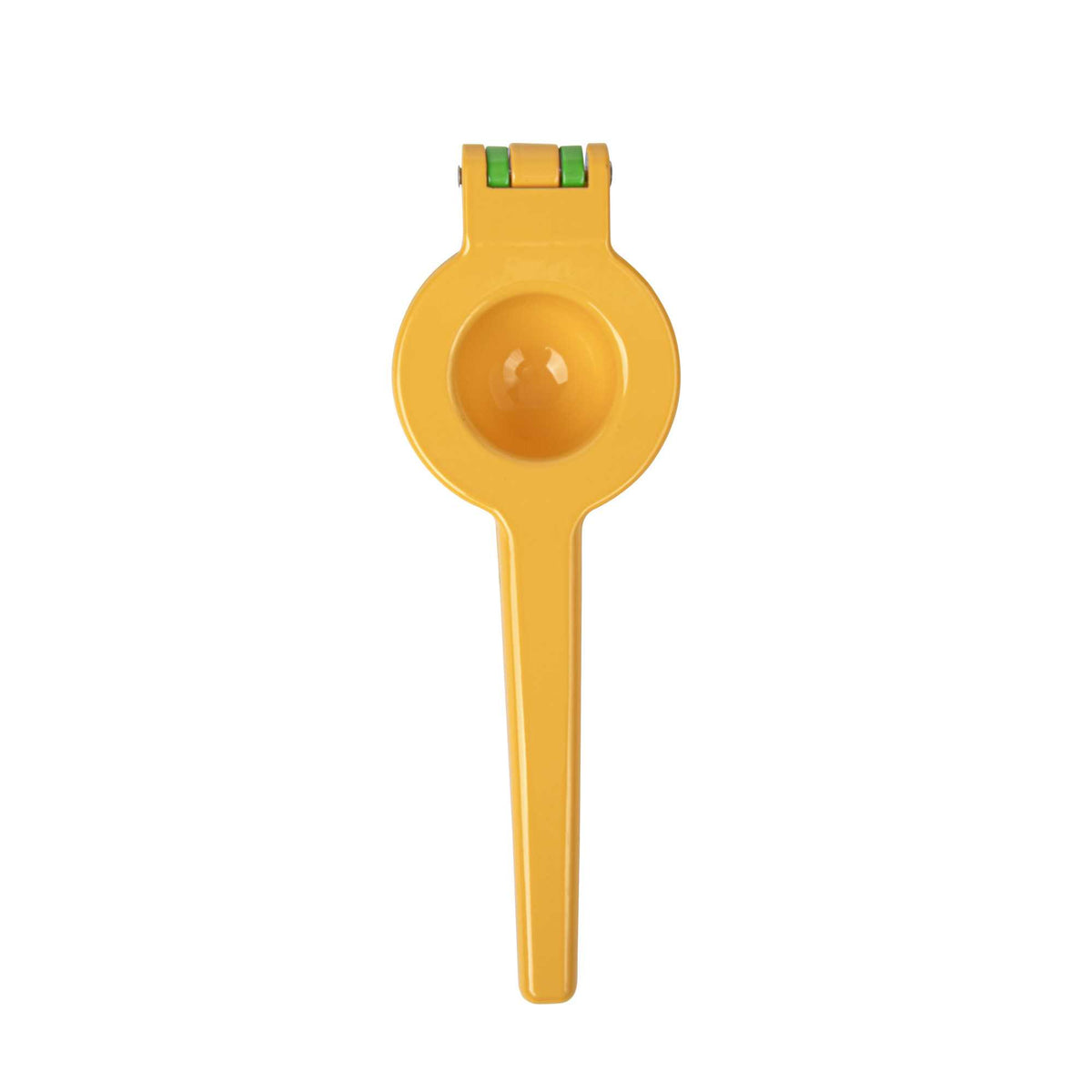 Met Lux Yellow and Green Handheld Aluminum Lemon Squeezer / Juicer - 8 3/4" x 3" x 1 3/4" - 1 count box