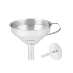 Met Lux 9 oz Stainless Steel Funnel - with Handle, Detachable Strainer - 5 1/4