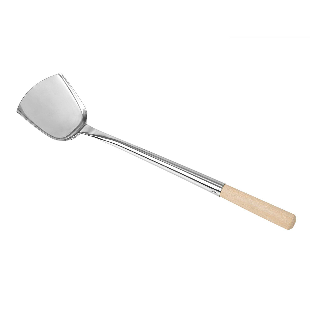Motomori Stainless Steel Small Wok Spatula - with 12 3/4" Wood Handle - 12 3/4" x 4" x 1 1/2" - 1 count box