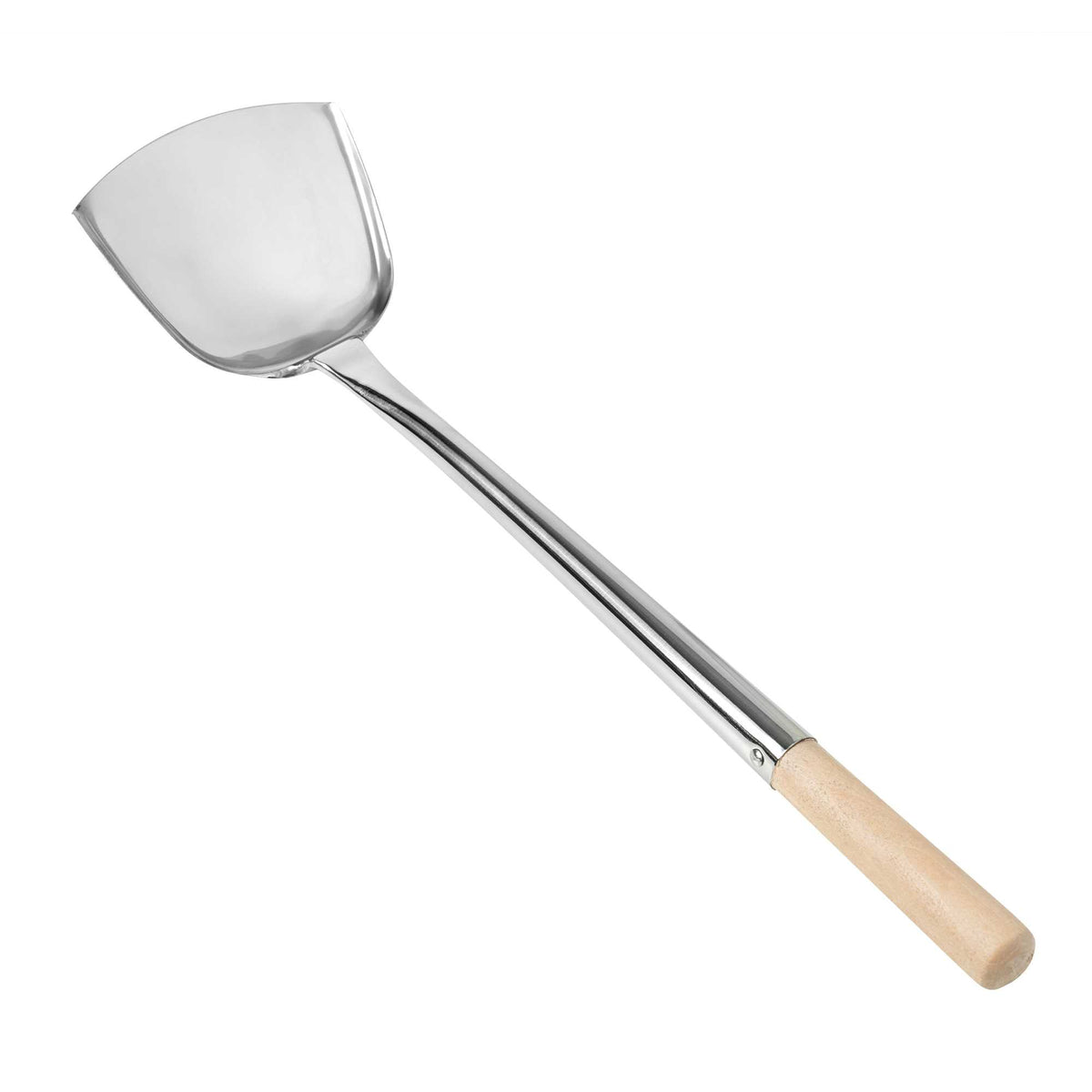 Motomori Stainless Steel Large Wok Spatula - with 14" Wood Handle - 18 1/4" x 4 3/4" x 2" - 1 count box