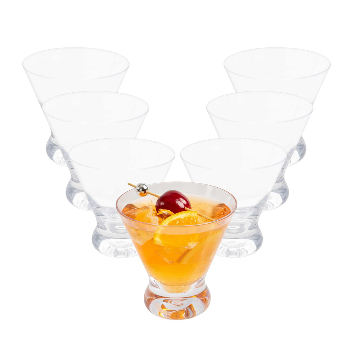 Bev Tek 8 oz Clear Tritan Plastic Stemless Martini Glass - 3 3/4" x 3 3/4" x 4" - 6 count box