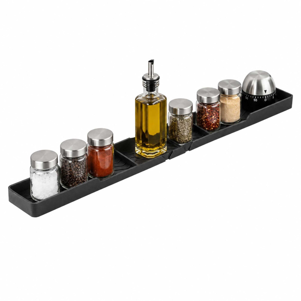 Chef 101 Black Silicone Magnetic Stove Top Shelf - with 3 Compartments - 30" x 3 1/2" x 1 1/4" - 1 count box