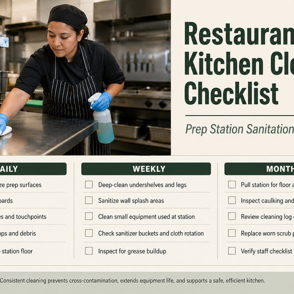 Infographic of the daily, weekly, and monthly restaurant kitchen cleaning checklist framework