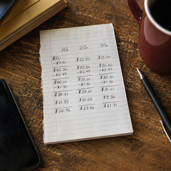Table showing doordash fees for restaurants profit math on a $50 order at 15, 25, and 30 percent commission