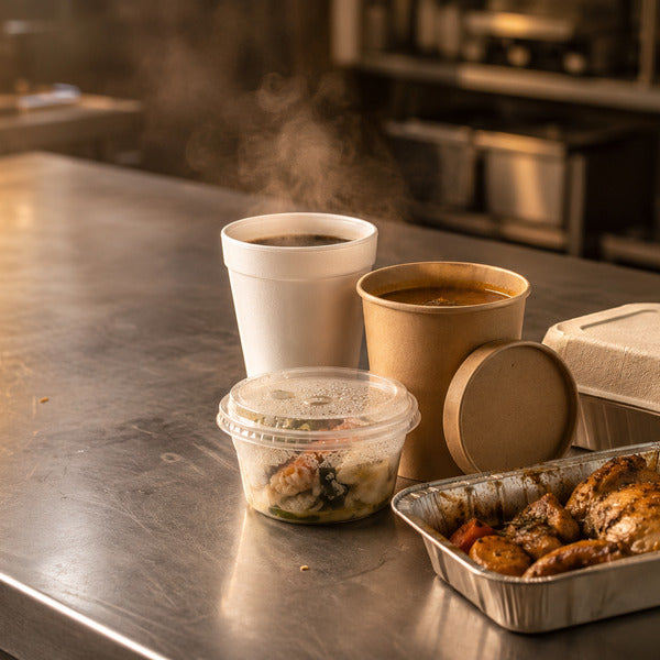 Food packaging materials with different temperature limits, from foam cups to oven-safe trays