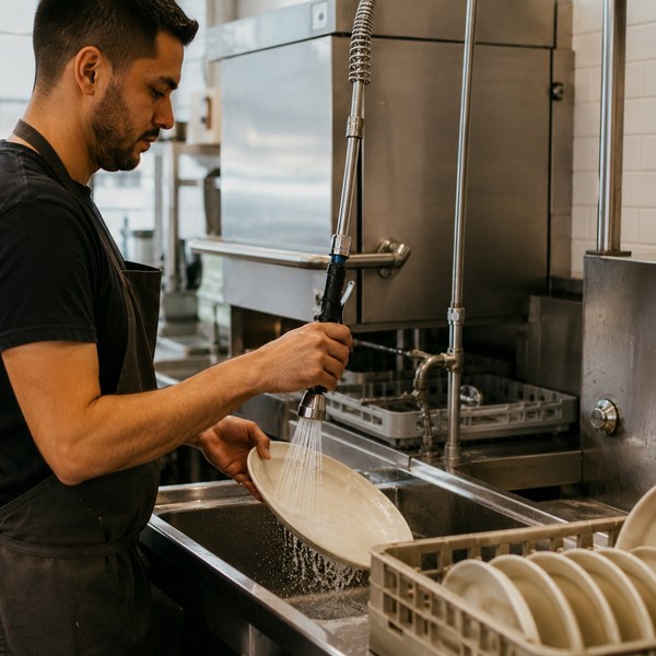 Low-flow pre-rinse spray valve and ENERGY STAR dish machine — key restaurant water conservation equipment upgrades