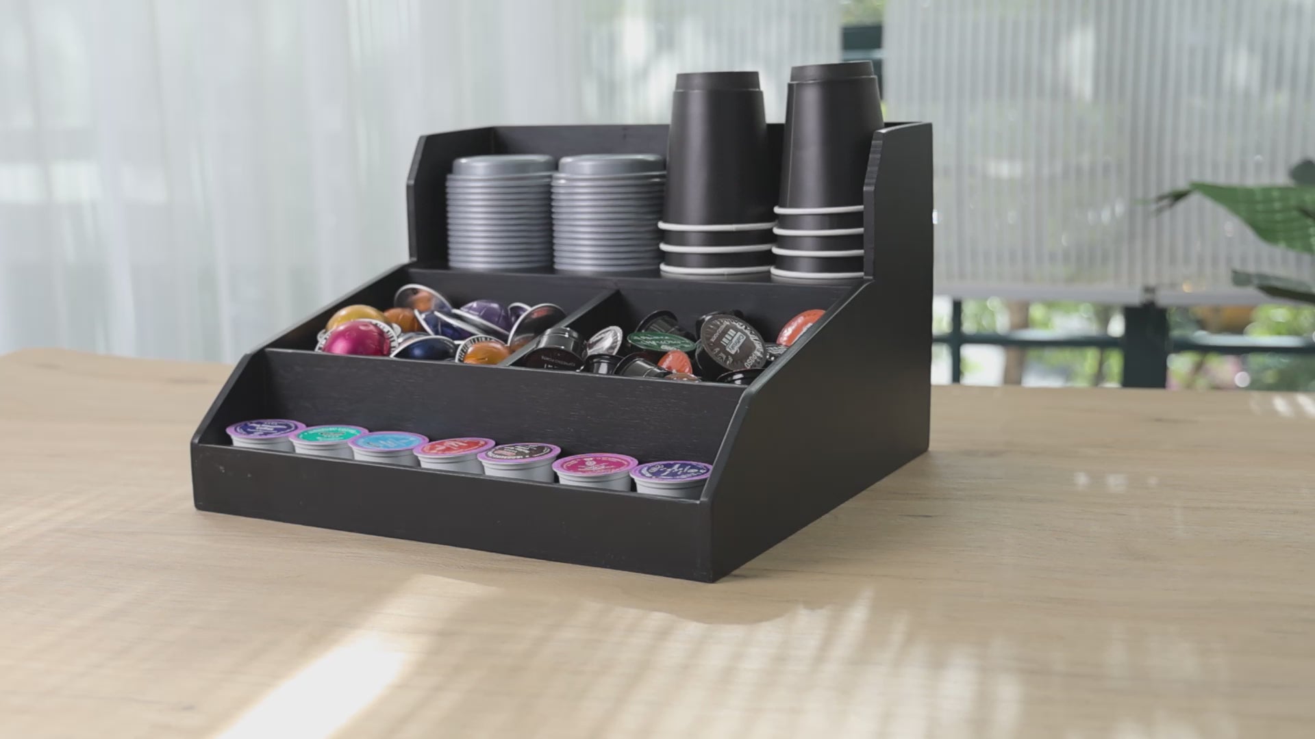 Restpresso Black Bamboo Condiment / Coffee Cup / Lid Organizer