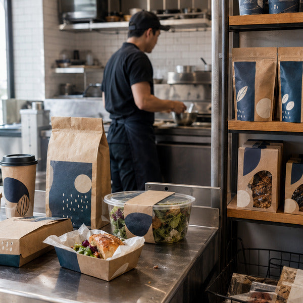 Private labeling in action: branded food packaging and labeled products on a retail shelf