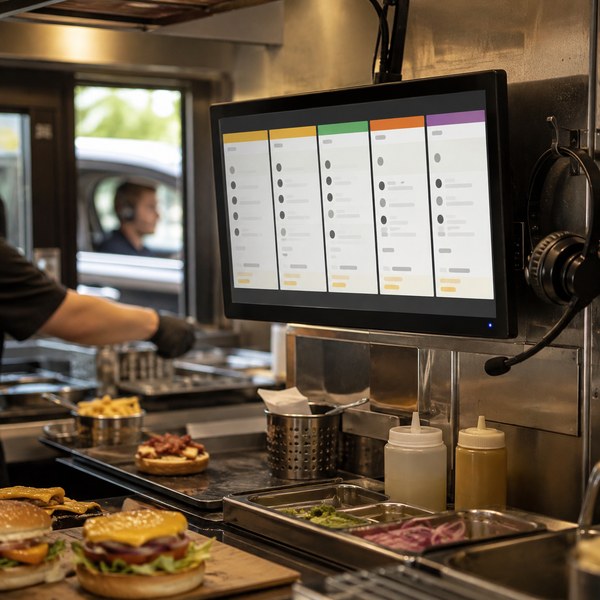 Drive-thru voice AI order appearing on a kitchen display system, an ai in restaurants use case