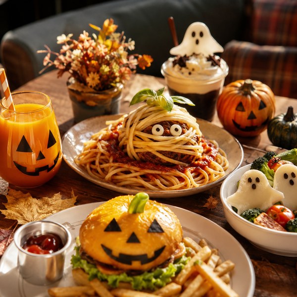 Staff handing Halloween candy bags to costumed kids — a family-friendly restaurant halloween idea