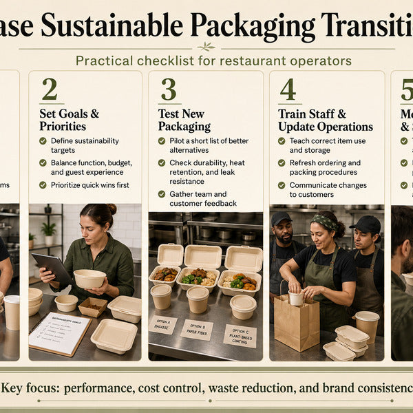 Five-phase sustainable packaging transition plan checklist for restaurant operators