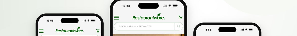 The Restaurantware mobile app open on three phones