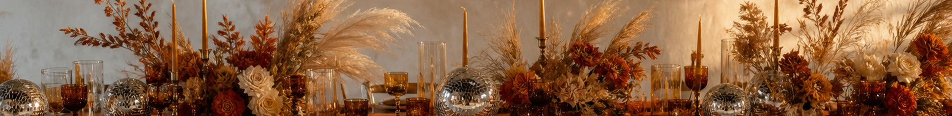 Themed wedding ideas in action: a '70s disco wedding reception tablescape with earth tones and disco balls